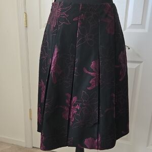 Tahari Black and Pink A-Line Pleated Skirt